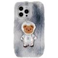 3D Plush Furry Winter iPhone 14 Pro Max TPU Maska - Sivi Medved