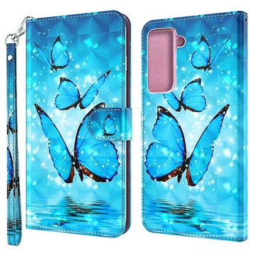 Wonder Serija Samsung Galaxy S21 5G Futrola-Novčanik - Plavi Leptir