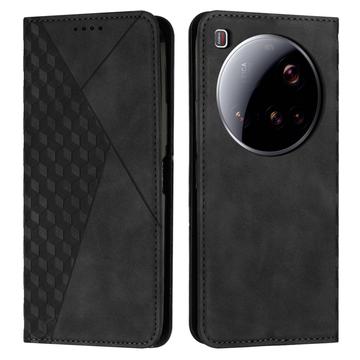 Xiaomi 15 Ultra Rhombus Pattern Wallet Case with Magnetic Closure - Black