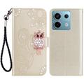 Xiaomi Redmi Note 13 Owl Rhinestone Wallet Case - Gold