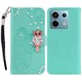 Xiaomi Redmi Note 13 Pro/Poco X6 Owl Rhinestone Wallet Case - Cyan
