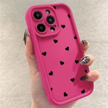 iPhone 13 Pro Max Heart Pattern Shockproof TPU Case with Raised Edges - Hot Pink