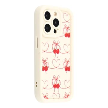iPhone 13 Pro Stylish Shockproof TPU Case with Raised Edges - White / Bow-Tied Cherries