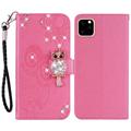 iPhone 14 Owl Rhinestone Wallet Case - Hot Pink