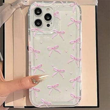 iPhone 14 Pro Max Bowknot TPU Case - Pink / Clear