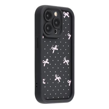 iPhone 14 Pro Max Stylish Shockproof TPU Case with Raised Edges - Black / Polka Dot Bow