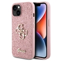 iPhone 15 Guess Fixed Glitter 4G Metal Logo Maska - Roze