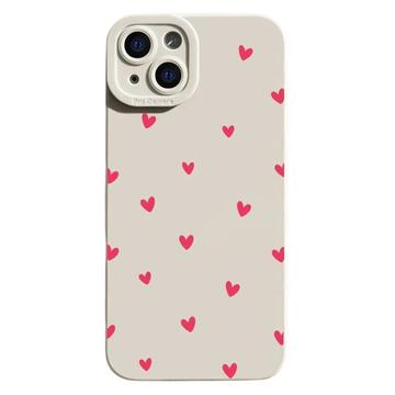 iPhone 15 Plus Heart Pattern Slim TPU Case - White / Red