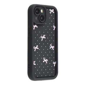 iPhone 15 Plus Stylish Shockproof TPU Case with Raised Edges - Black / Polka Dot Bow