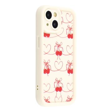 iPhone 15 Plus Stylish Shockproof TPU Case with Raised Edges - White / Bow-Tied Cherries