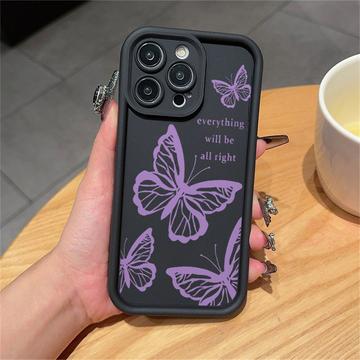 iPhone 15 Pro Max Butterfly Print TPU Case - Purple / Black