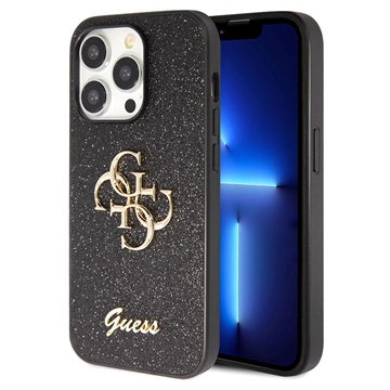 iPhone 15 Pro Max Guess Fixed Glitter 4G Metal Logo Maska - Crna