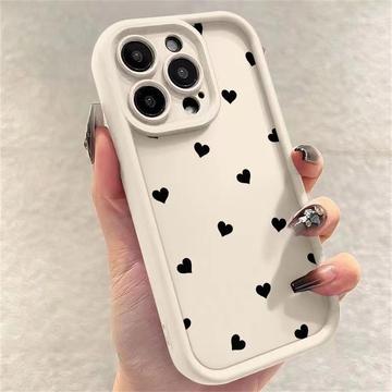 iPhone 15 Pro Max Heart Pattern Shockproof TPU Case with Raised Edges - White