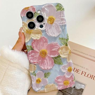 iPhone 15 Pro Wavy-Edge Oil-Painting TPU Case - Flowers