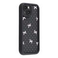 iPhone 15 Stylish Shockproof TPU Case with Raised Edges - Black / Polka Dot Bow