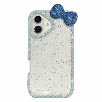 iPhone 16 Bow & Rhinestone Epoxy Case - Blue