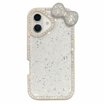 iPhone 16 Bow & Rhinestone Epoxy Case - White