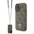 iPhone 16 Guess 4G Strass Triangle Metal Logo Maska sa Crossbody Kaišem - Braon