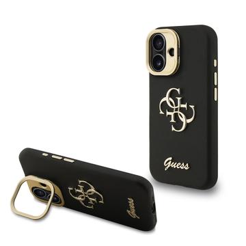 iPhone 16 Guess Grained 4G Logo Stand Camera Frame Case - Black