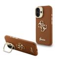 iPhone 16 Guess Grained 4G Logo Stand Camera Frame Case - Brown