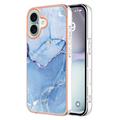 iPhone 16 Marble Pattern Galvanizirana IMD TPU Maska - Plava