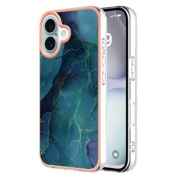 iPhone 16 Plus Marble Pattern Galvanizirana IMD TPU Maska - Zelena