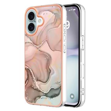 iPhone 16 Plus Marble Pattern Galvanizirana IMD TPU Maska - Roza