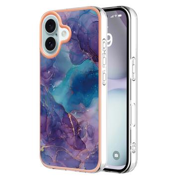 iPhone 16 Plus Marble Pattern Galvanizirana IMD TPU Futrola - Ljubičasta