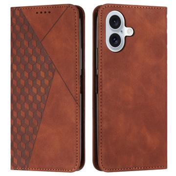 iPhone 16 Plus Rhombus Pattern Wallet Case with Magnetic Closure - Brown