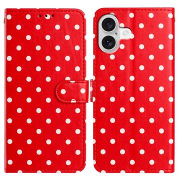 iPhone 16 Polka Dot Pattern Wallet Case - Red