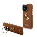 iPhone 16 Pro Guess Grained 4G Logo Stand Camera Frame Case - Brown