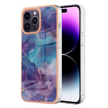iPhone 16 Pro Marble Pattern Galvanizirana IMD TPU Futrola - Ljubičasta