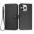iPhone 16 Pro Max Premium Wallet Case with Strap - Carbon Fiber Texture