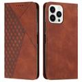 iPhone 16 Pro Max Rhombus Pattern Wallet Case with Magnetic Closure - Brown