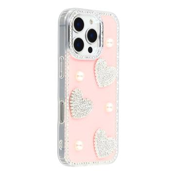 iPhone 16 Pro Sparkling Love and Pearl Hybrid Case - Pink