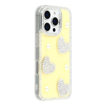 iPhone 16 Pro Sparkling Love and Pearl Hybrid Case - Yellow