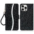 iPhone 16 Pro Stylish Glitter Wallet Case - Black
