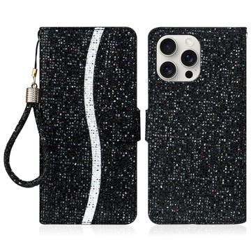 iPhone 16 Pro Stylish Glitter Wallet Case - Black