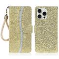 iPhone 16 Pro Stylish Glitter Wallet Case - Gold