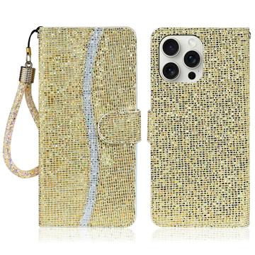 iPhone 16 Pro Stylish Glitter Wallet Case - Gold