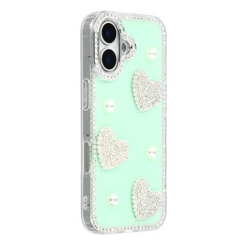 iPhone 16 Sparkling Love and Pearl Hybrid Case - Green