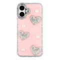iPhone 16 Sparkling Love and Pearl Hybrid Case - Pink