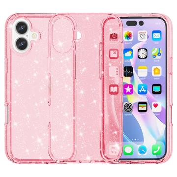 iPhone 16 Stylish Glitter Series Hibridna Maska - Roze