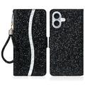 iPhone 16 Stylish Glitter Wallet Case - Black