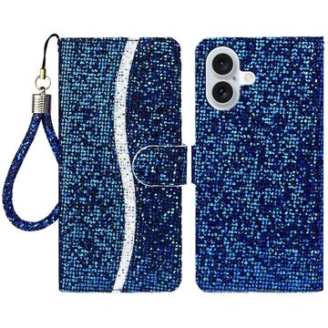iPhone 16 Stylish Glitter Wallet Case - Blue