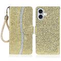 iPhone 16 Stylish Glitter Wallet Case - Gold