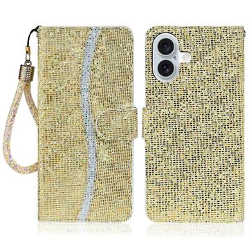 iPhone 16 Stylish Glitter Wallet Case - Gold