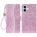 iPhone 16 Stylish Glitter Wallet Case - Pink