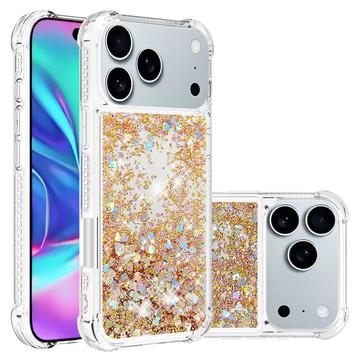 iPhone 17 Pro Glitter Quicksand TPU Case - Gold Hearts