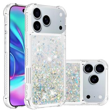 iPhone 17 Pro Max Glitter Quicksand TPU Case - Silver Hearts